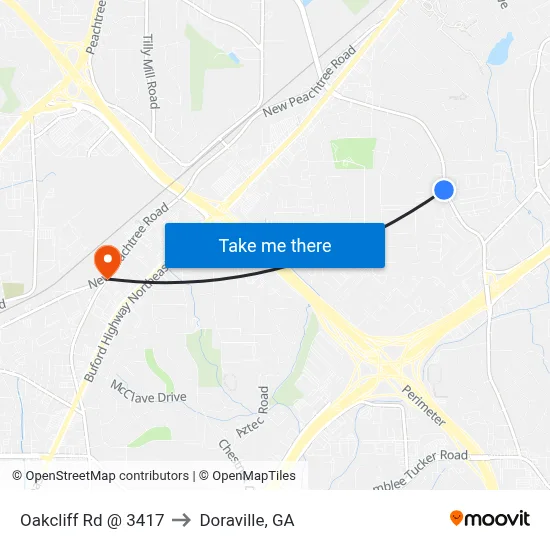 Oakcliff Rd @ 3417 to Doraville, GA map