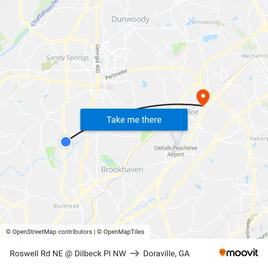 Roswell Rd NE @ Dilbeck Pl NW to Doraville, GA map