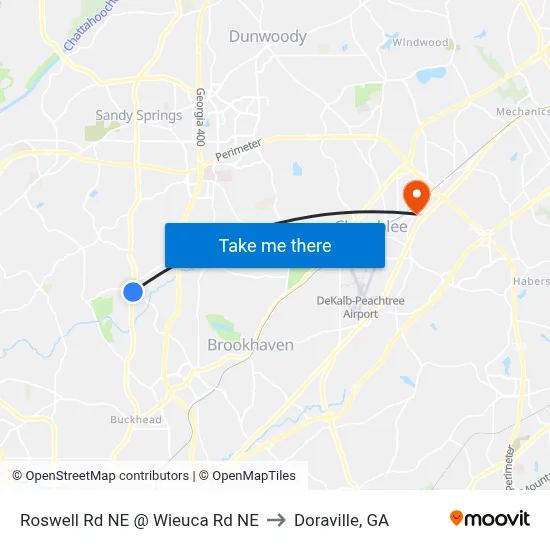 Roswell Rd NE @ Wieuca Rd NE to Doraville, GA map