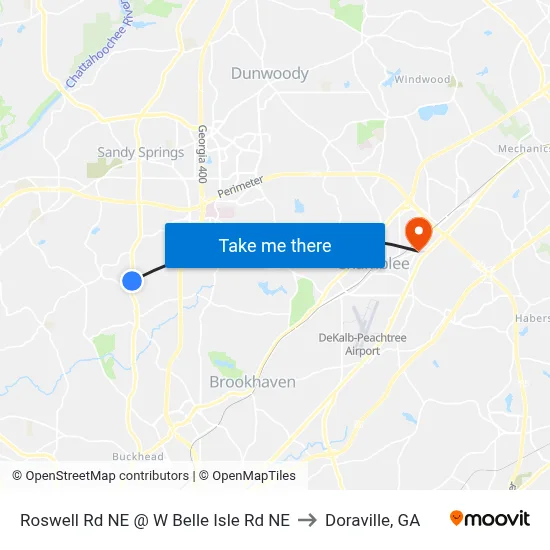 Roswell Rd NE @ W Belle Isle Rd NE to Doraville, GA map