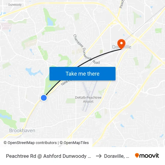 Peachtree Rd @ Ashford Dunwoody Rd to Doraville, GA map