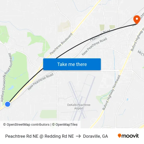 Peachtree Rd NE @ Redding Rd NE to Doraville, GA map