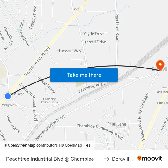 Peachtree Industrial Blvd @ Chamblee Dunwoody Rd to Doraville, GA map