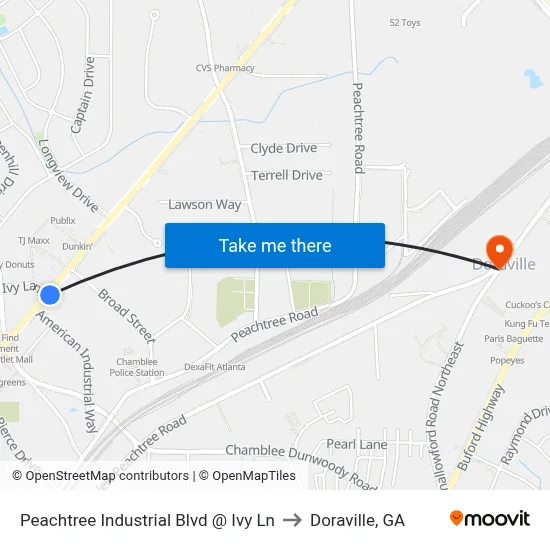 Peachtree Industrial Blvd @ Ivy Ln to Doraville, GA map