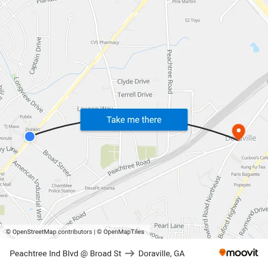 Peachtree Ind Blvd @ Broad St to Doraville, GA map