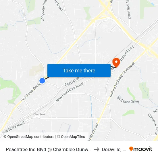 Peachtree Ind Blvd @ Chamblee Dunwoody to Doraville, GA map