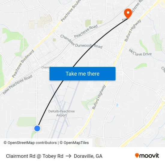 Clairmont Rd @ Tobey Rd to Doraville, GA map