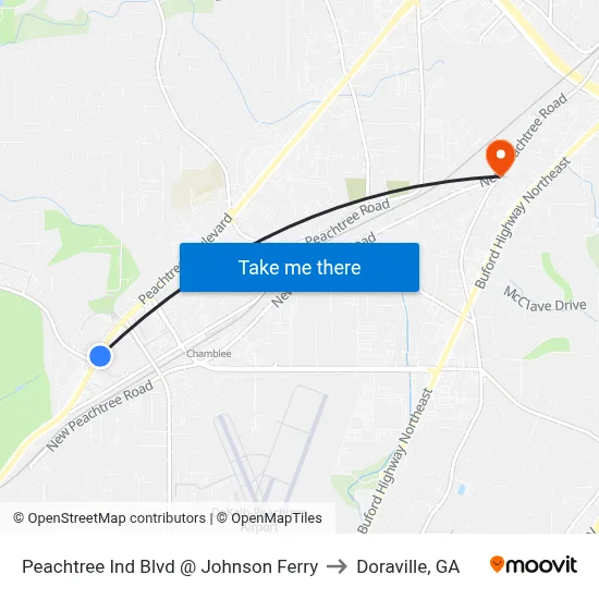 Peachtree Ind Blvd @ Johnson Ferry to Doraville, GA map