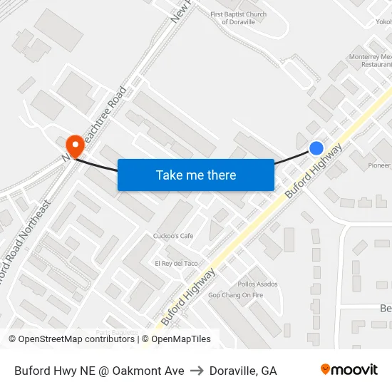 Buford Hwy NE @ Oakmont Ave to Doraville, GA map