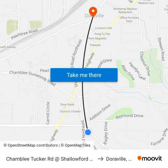 Chamblee Tucker Rd @ Shallowford Rd to Doraville, GA map