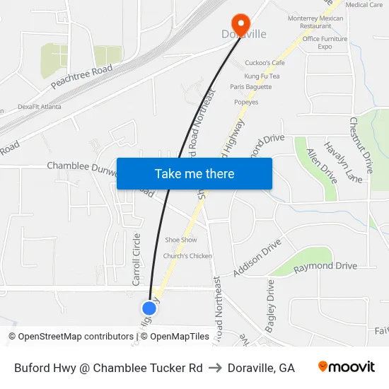 Buford Hwy @ Chamblee Tucker Rd to Doraville, GA map