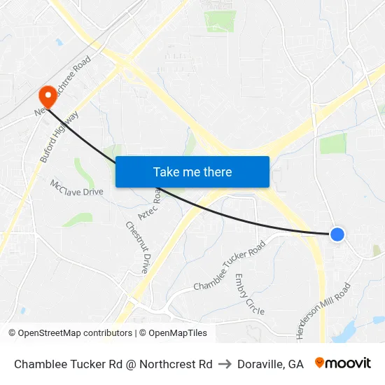 Chamblee Tucker Rd @ Northcrest Rd to Doraville, GA map