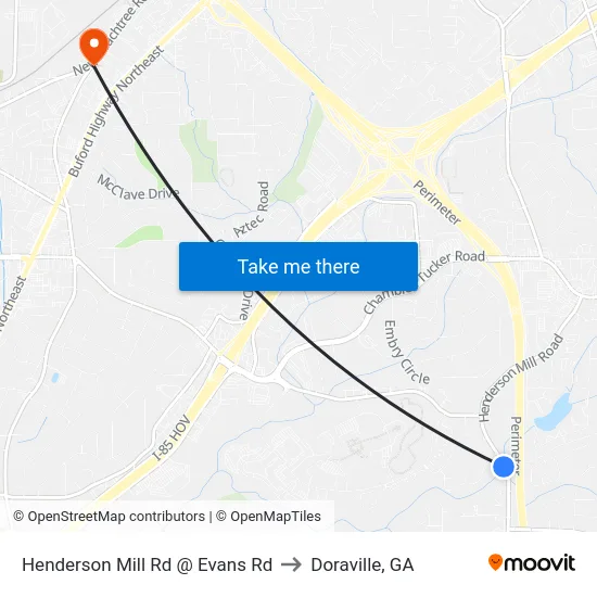 Henderson Mill Rd @ Evans Rd to Doraville, GA map