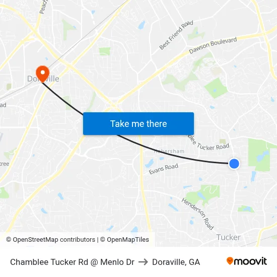 Chamblee Tucker Rd @ Menlo Dr to Doraville, GA map