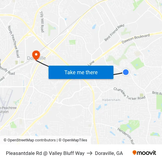 Pleasantdale Rd @ Valley Bluff Way to Doraville, GA map