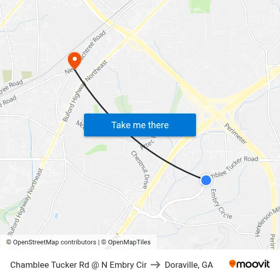 Chamblee Tucker Rd @ N Embry Cir to Doraville, GA map