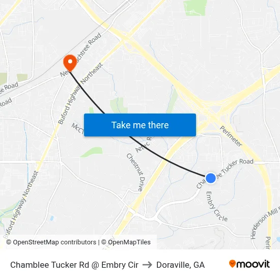 Chamblee Tucker Rd @ Embry Cir to Doraville, GA map