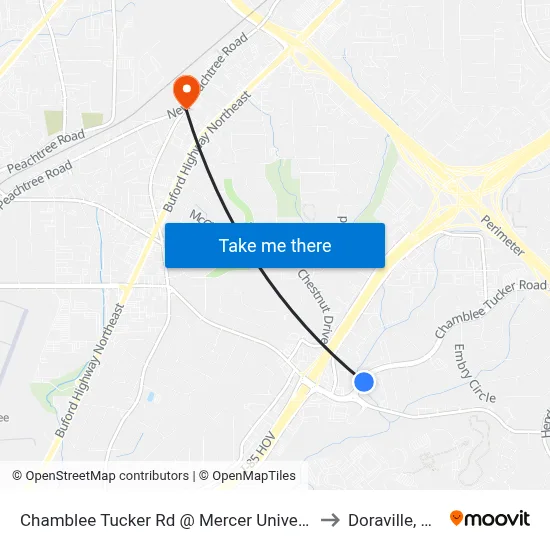Chamblee Tucker Rd @ Mercer Universi to Doraville, GA map
