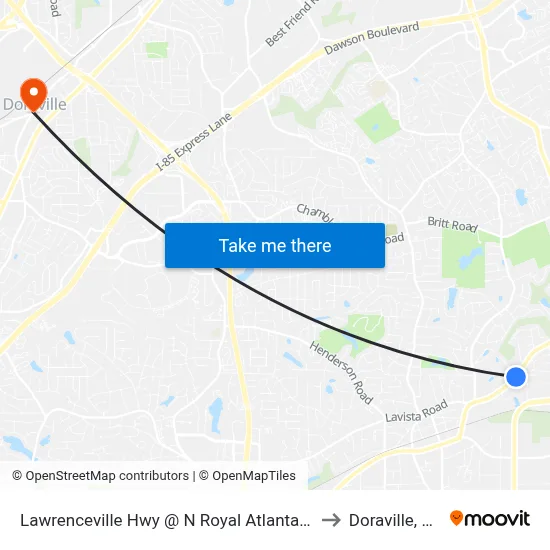 Lawrenceville Hwy @ N Royal Atlanta Dr to Doraville, GA map
