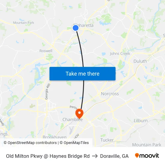 Old Milton Pkwy @ Haynes Bridge Rd to Doraville, GA map