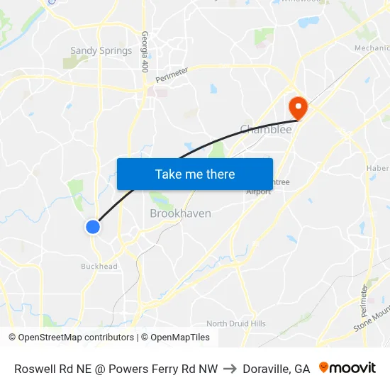 Roswell Rd NE @ Powers Ferry Rd NW to Doraville, GA map