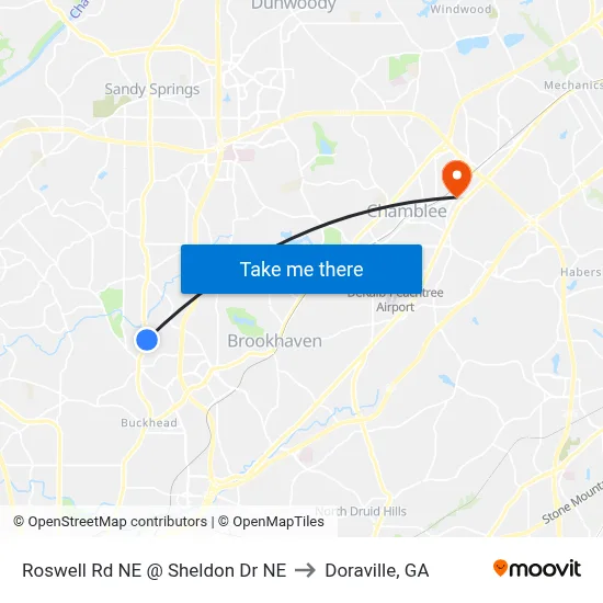 Roswell Rd NE @ Sheldon Dr NE to Doraville, GA map
