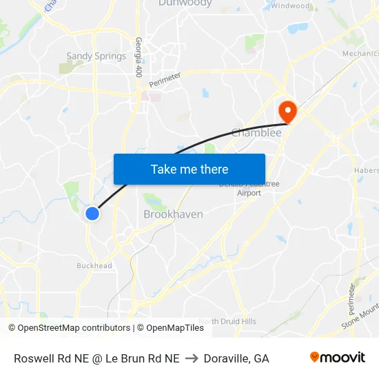 Roswell Rd NE @ Le Brun Rd NE to Doraville, GA map