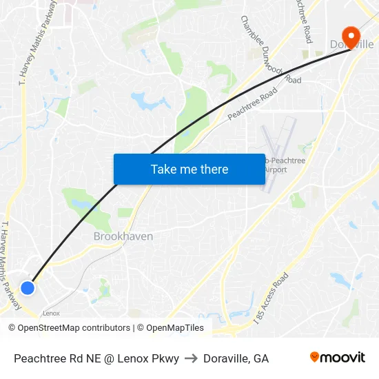 Peachtree Rd NE @ Lenox Pkwy to Doraville, GA map