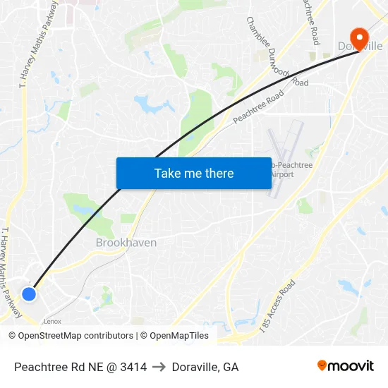 Peachtree Rd NE @ 3414 to Doraville, GA map