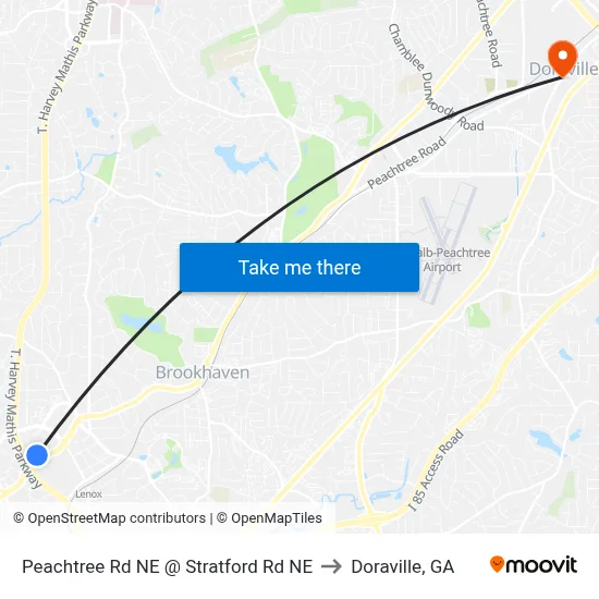 Peachtree Rd NE @ Stratford Rd NE to Doraville, GA map