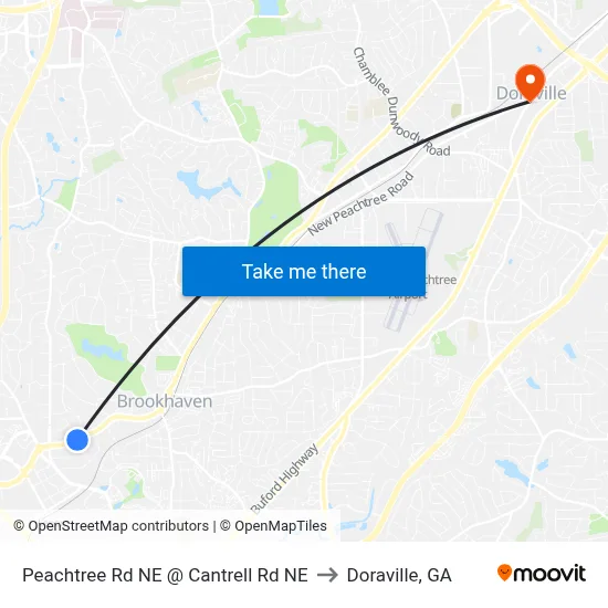 Peachtree Rd NE @ Cantrell Rd NE to Doraville, GA map