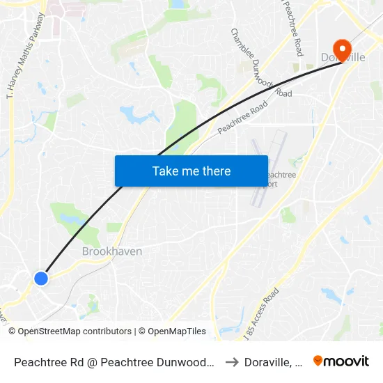 Peachtree Rd @ Peachtree Dunwoody Rd to Doraville, GA map