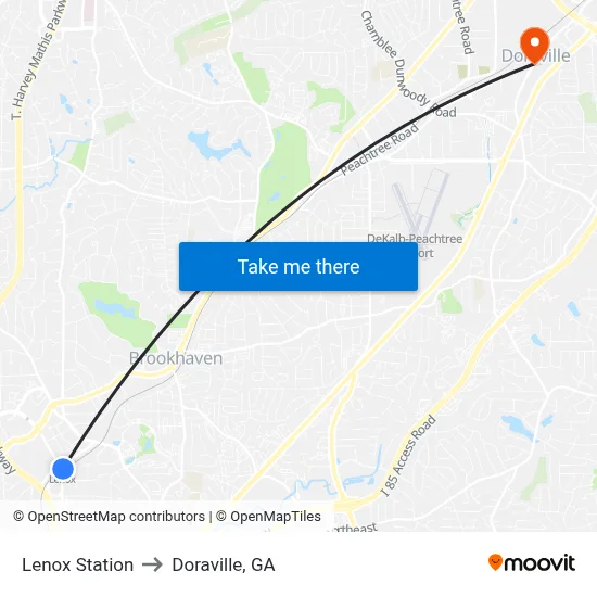 Lenox Station to Doraville, GA map