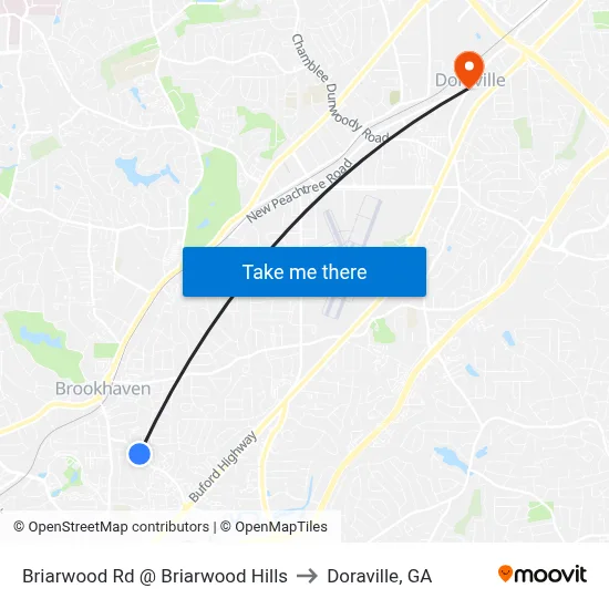 Briarwood Rd @ Briarwood Hills to Doraville, GA map