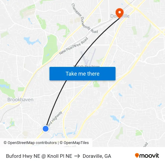 Buford Hwy NE @ Knoll Pl NE to Doraville, GA map