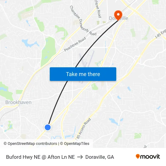 Buford Hwy NE @ Afton Ln NE to Doraville, GA map