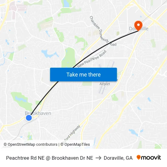 Peachtree Rd NE @ Brookhaven Dr NE to Doraville, GA map