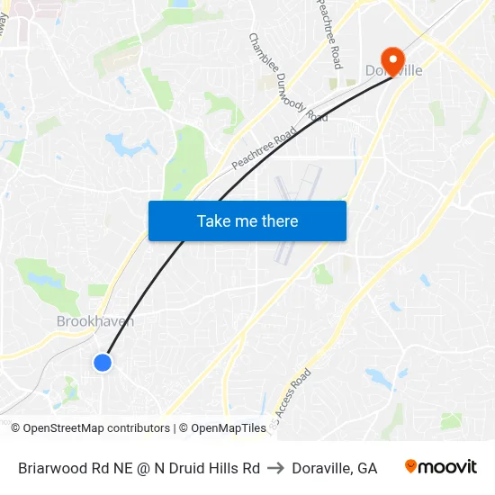 Briarwood Rd NE @ N Druid Hills Rd to Doraville, GA map