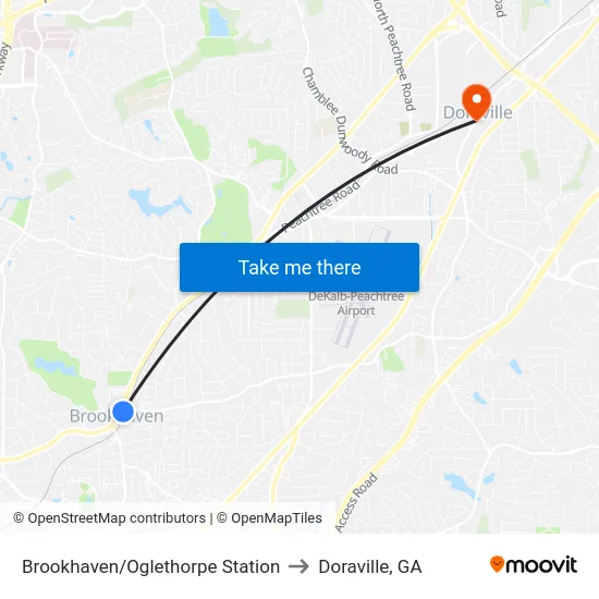 Brookhaven/Oglethorpe Station to Doraville, GA map