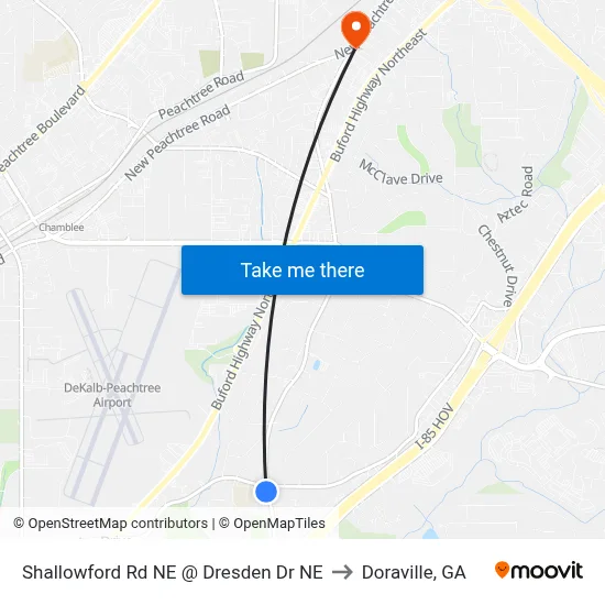 Shallowford Rd NE @ Dresden Dr NE to Doraville, GA map