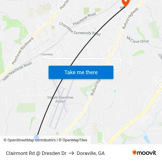 Clairmont Rd @ Dresden Dr to Doraville, GA map