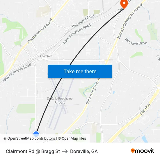 Clairmont Rd @ Bragg St to Doraville, GA map
