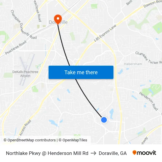 Northlake Pkwy @ Henderson Mill Rd to Doraville, GA map