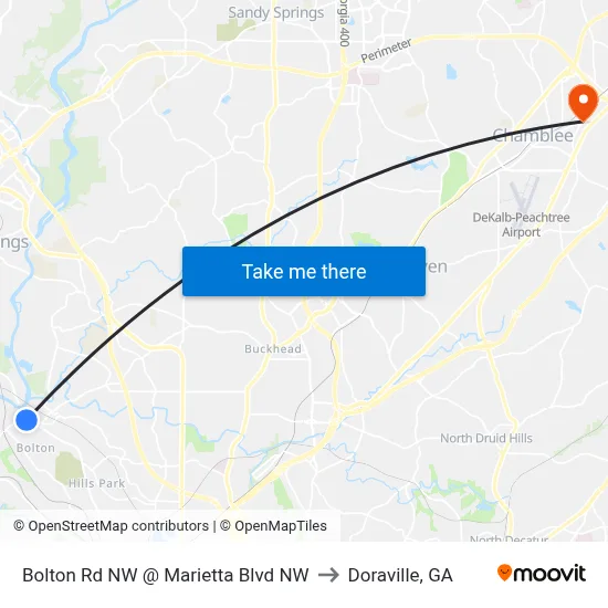 Bolton Rd NW @ Marietta Blvd NW to Doraville, GA map