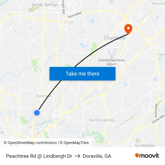 Peachtree Rd @ Lindbergh Dr to Doraville, GA map