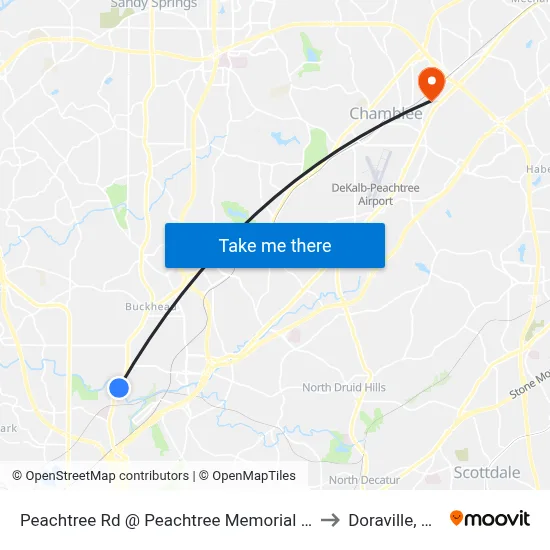 Peachtree Rd @ Peachtree Memorial Dr to Doraville, GA map