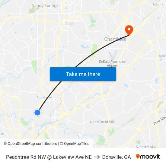 Peachtree Rd NW @ Lakeview Ave NE to Doraville, GA map