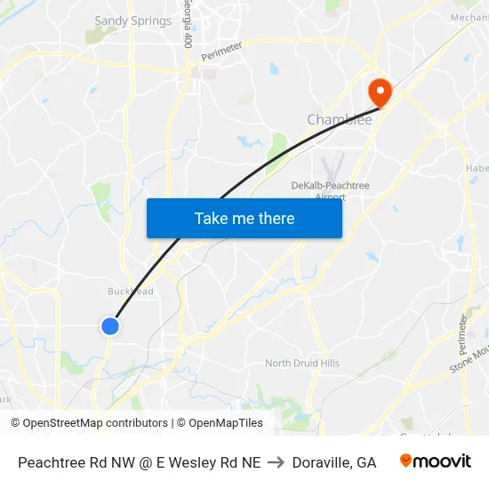 Peachtree Rd NW @ E Wesley Rd NE to Doraville, GA map