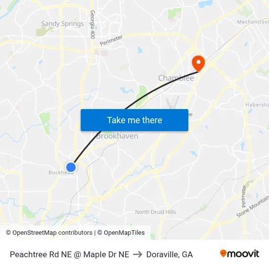 Peachtree Rd NE @ Maple Dr NE to Doraville, GA map