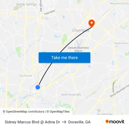 Sidney Marcus Blvd @ Adina Dr to Doraville, GA map
